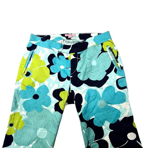 Lilly Pulitzer Big Floral Print Ankle Pants Lime Green/Turquoise 28" x 28" - Picture 3 of 9